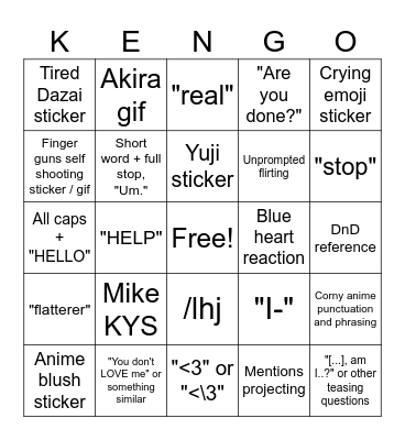 Kenngo Bingo Card