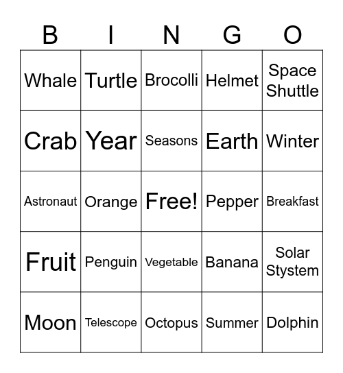 Word Bingo Card