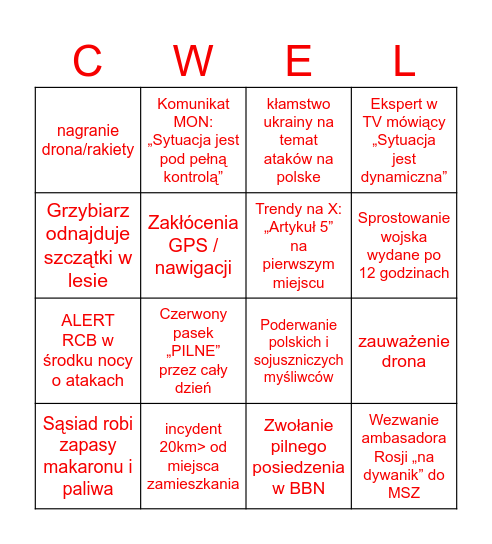 B(agno)ingo wujna 2026 dla lubelszczyzny Bingo Card