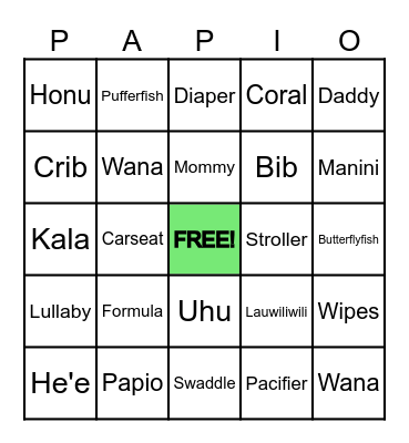 Baby Shower Bingo Card