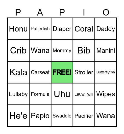 Baby Shower Bingo Card