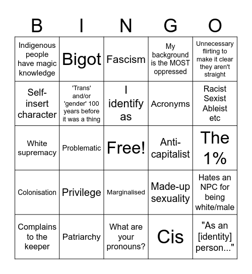 Bumpig Bingo Card