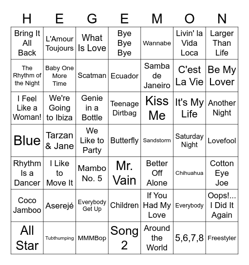 90's Hegemon babies Bingo Card