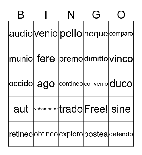 Latin Bingo Card