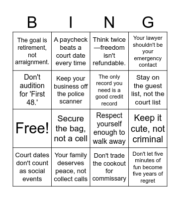 Incarcerated Bingo Card