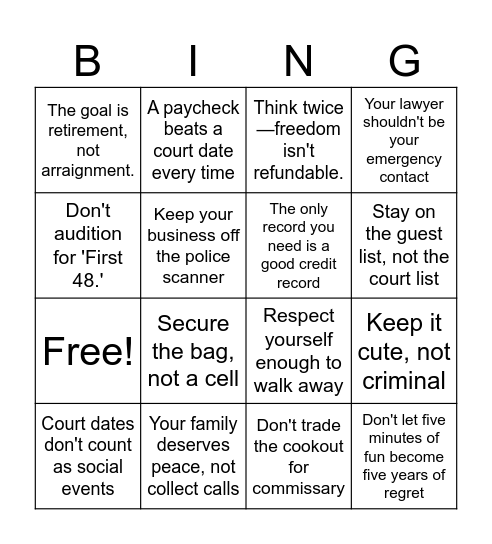 Incarcerated Bingo Card