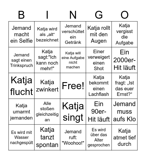 Katjas Dirty 30 Bingo Card