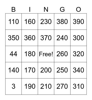 B Bingo Card