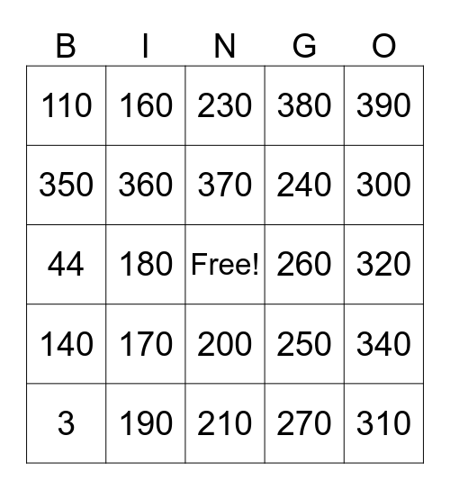 B Bingo Card