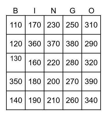 B Bingo Card