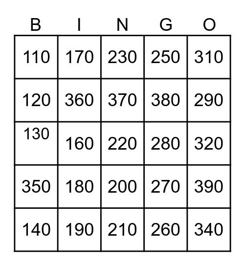 B Bingo Card