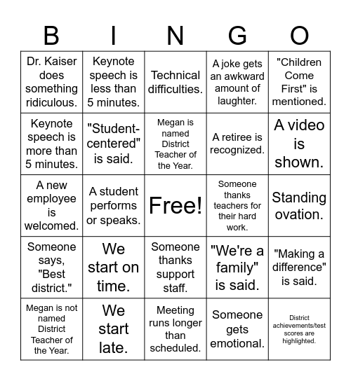 District Kick Off Bingo Card
