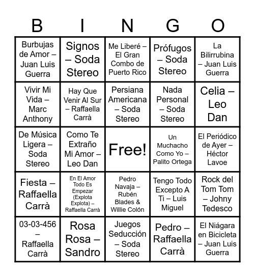 CHARLY´S # 60 Music Bingo Card