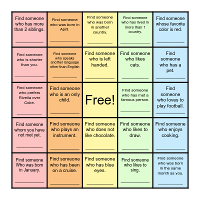 Find Someone Who... Bingo Card