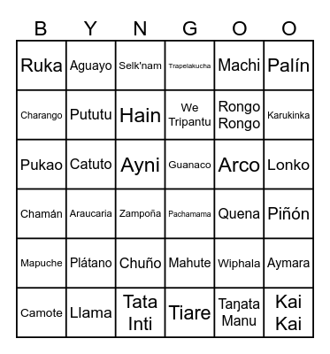 BINGO "DIA NACIONAL DE LOS PUEBLOS ORIGINARIOS" Bingo Card
