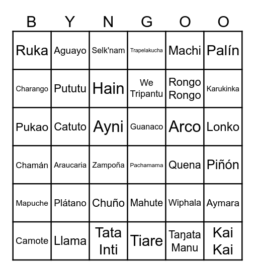 BINGO "DIA NACIONAL DE LOS PUEBLOS ORIGINARIOS" Bingo Card