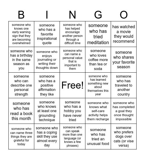Scavenger Hunt Bingo Card