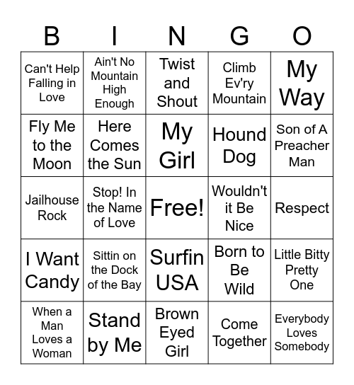 GOLDEN OLDIES SINGO Bingo Card