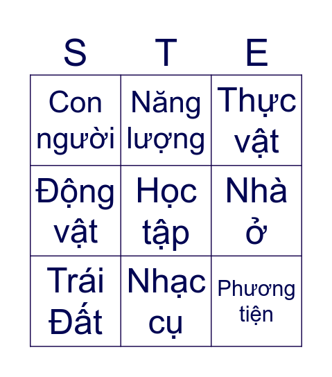 Bingo STEM Bingo Card