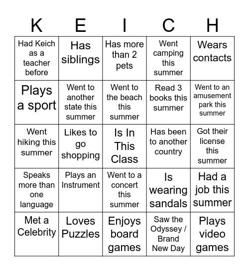 Find Someone Who Bingo Card