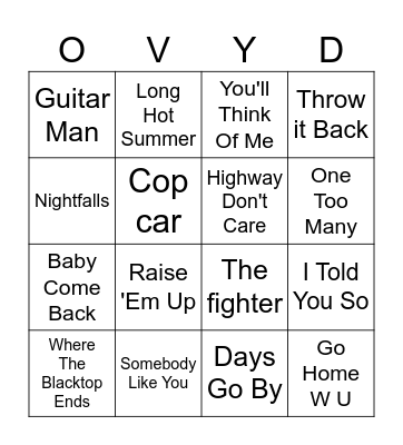 c* Keith Urban Bingo Card