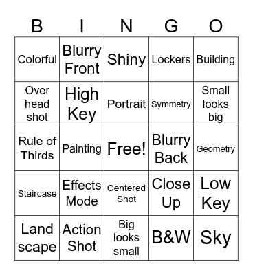 Photo Science Bingo Card