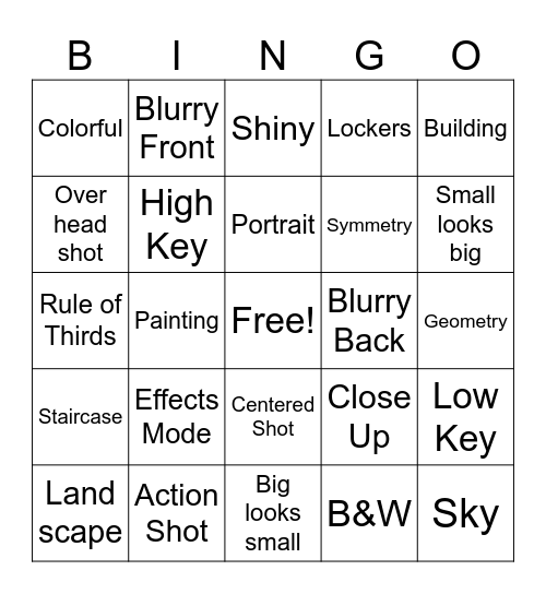 Photo Science Bingo Card