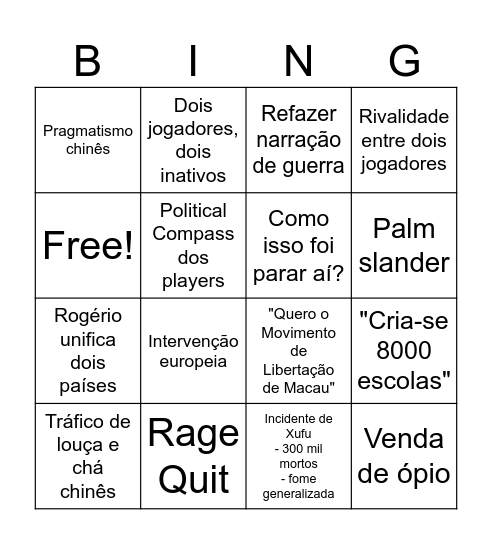 New History: Mandato dos Céus Bingo Card