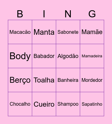 Chá de bebê Bingo Card