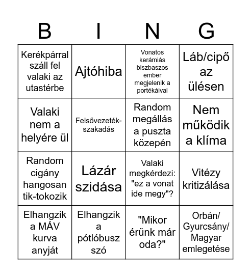 MÁV Bingó Bingo Card