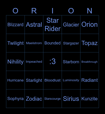 Face the Starfall Bingo Card