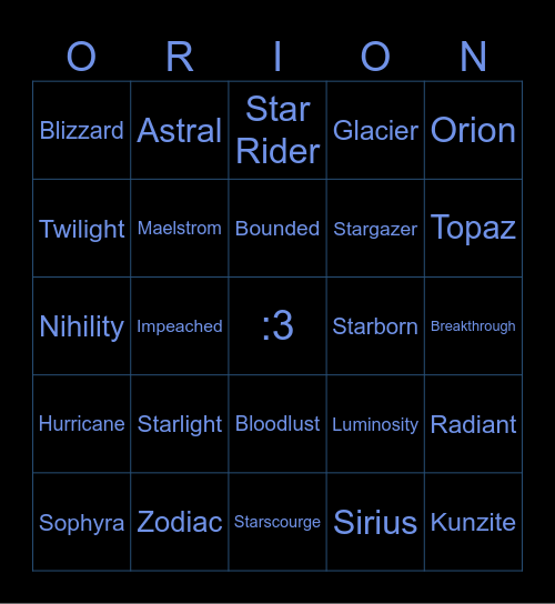 Face the Starfall Bingo Card