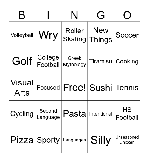 Tell Me More About You Bingo Card