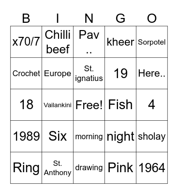 BENNY FACT Bingo Card