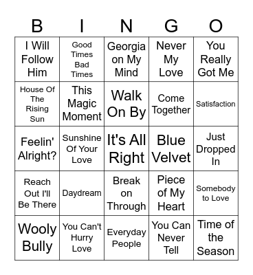 60s BINGO - 2 Bingo Card