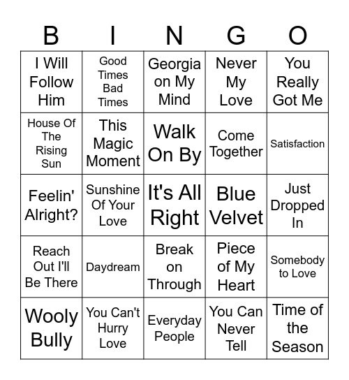 60s BINGO - 2 Bingo Card