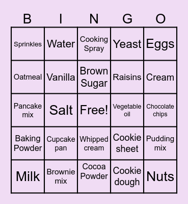 Baking Ingredients Bingo Card