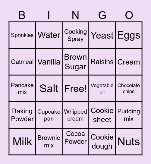 Baking Ingredients Bingo Card