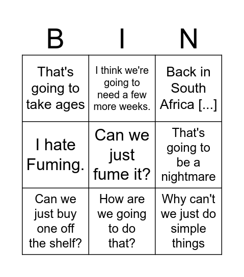 Rosceo Bingo Card