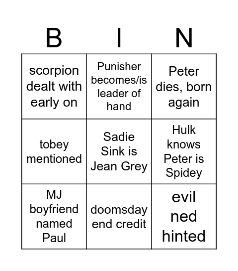 Brand New Day Bingo Card