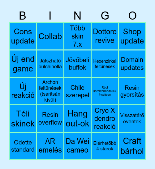 Genshin 7.0 stream Bingo Card
