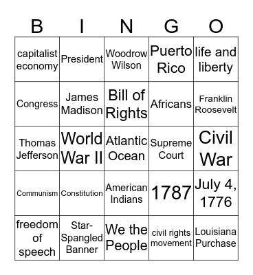 United States Bingo Card