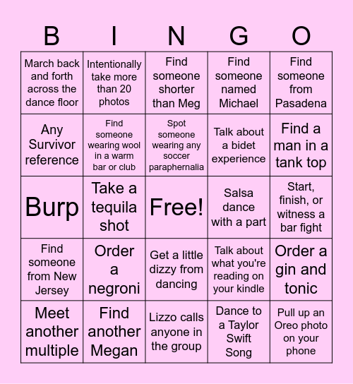 Bachelorette Bingo (Megan's Version) Bingo Card