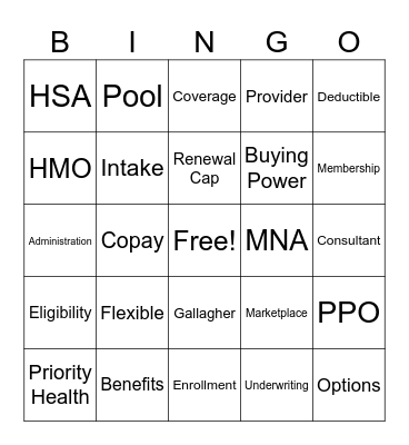 MNA Member Health Plan Bingo Card