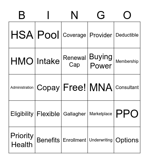 MNA Member Health Plan Bingo Card