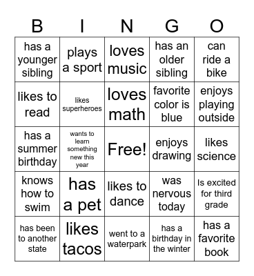 Find Someone Who! Bingo Card