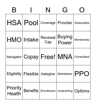 MNA Member Health Plan Bingo Card