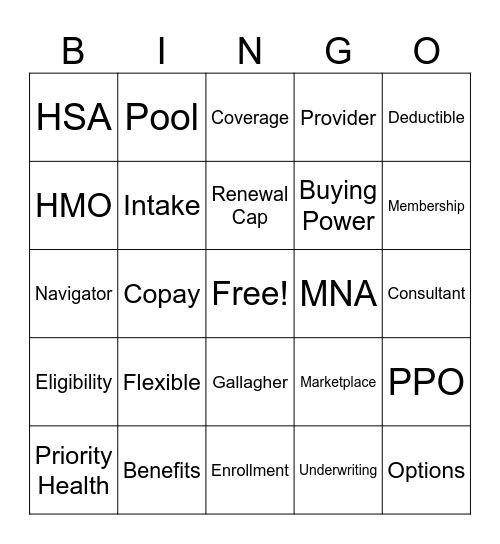 MNA Member Health Plan Bingo Card