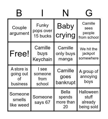 Mall Bingo Card