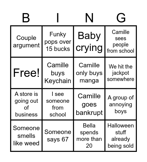 Mall Bingo Card